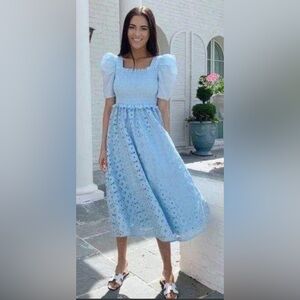 Rachel Parcell Blue Eyelet Puff Sleeve Dress XS